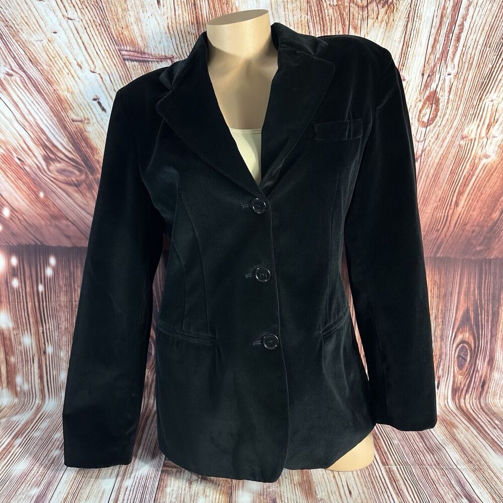 Vintage Liz Sport Size 8 Black Velvet Blazer Suit Coat Jacket Whimsigoth Witchy - Picture 1 of 10